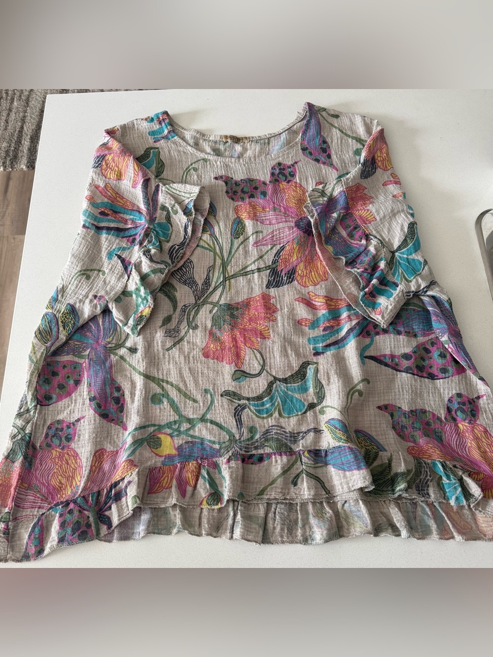 Floral Ruffle Sleeve Women’s Top - Multicolor